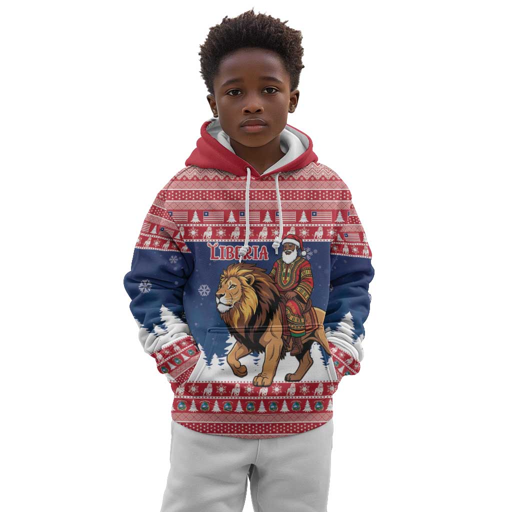 Personalized Afro Christmas in Liberia Kid Hoodie Black Santa Riding Lion - Merry Christmas - African Pride