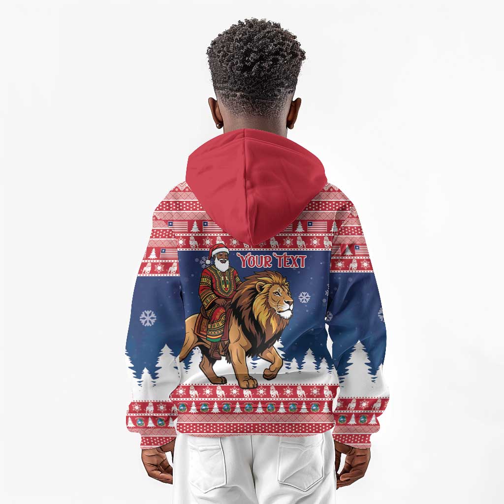 Personalized Afro Christmas in Liberia Kid Hoodie Black Santa Riding Lion - Merry Christmas - African Pride