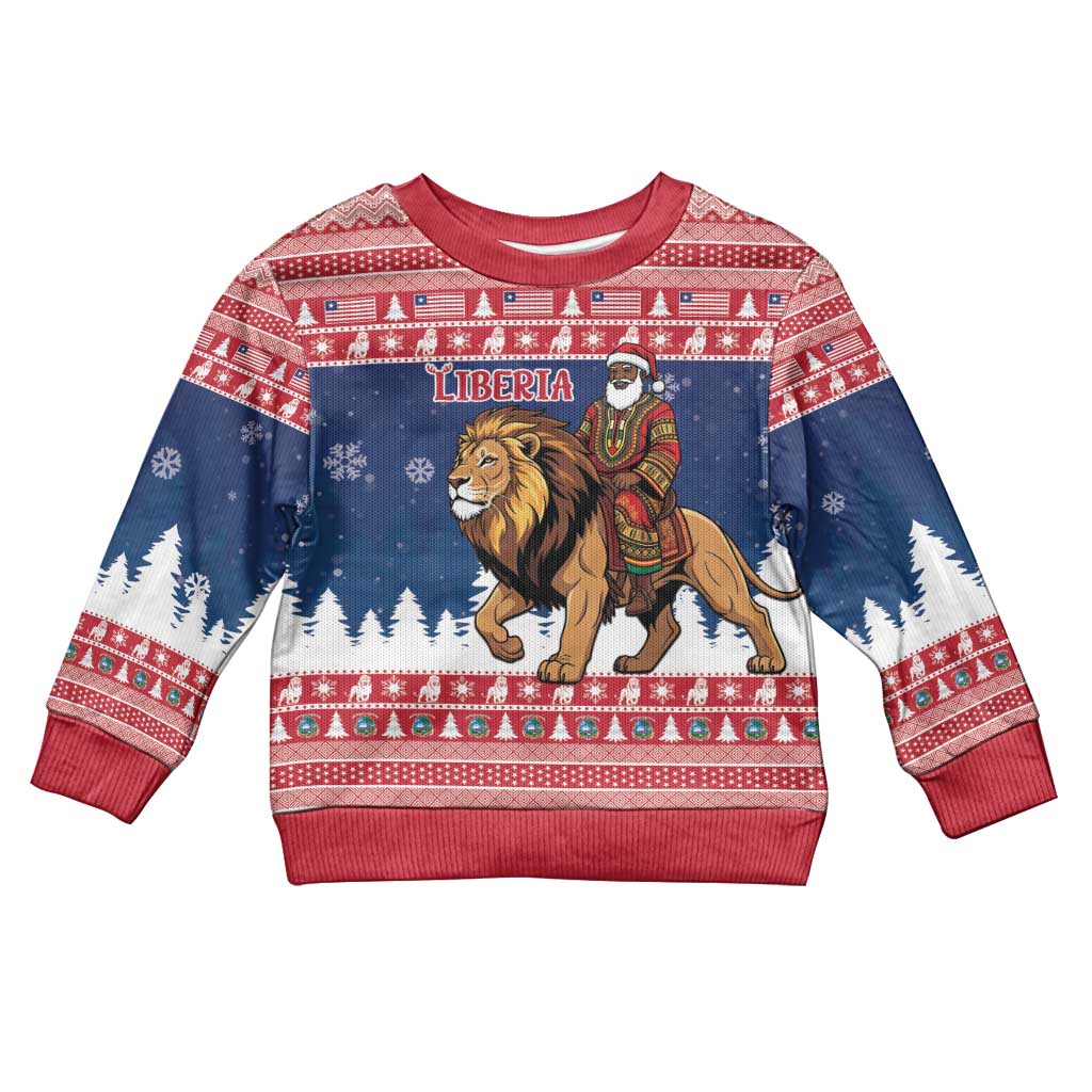 Personalized Afro Christmas in Liberia Kid Ugly Christmas Sweater Black Santa Riding Lion - Merry Christmas - African Pride