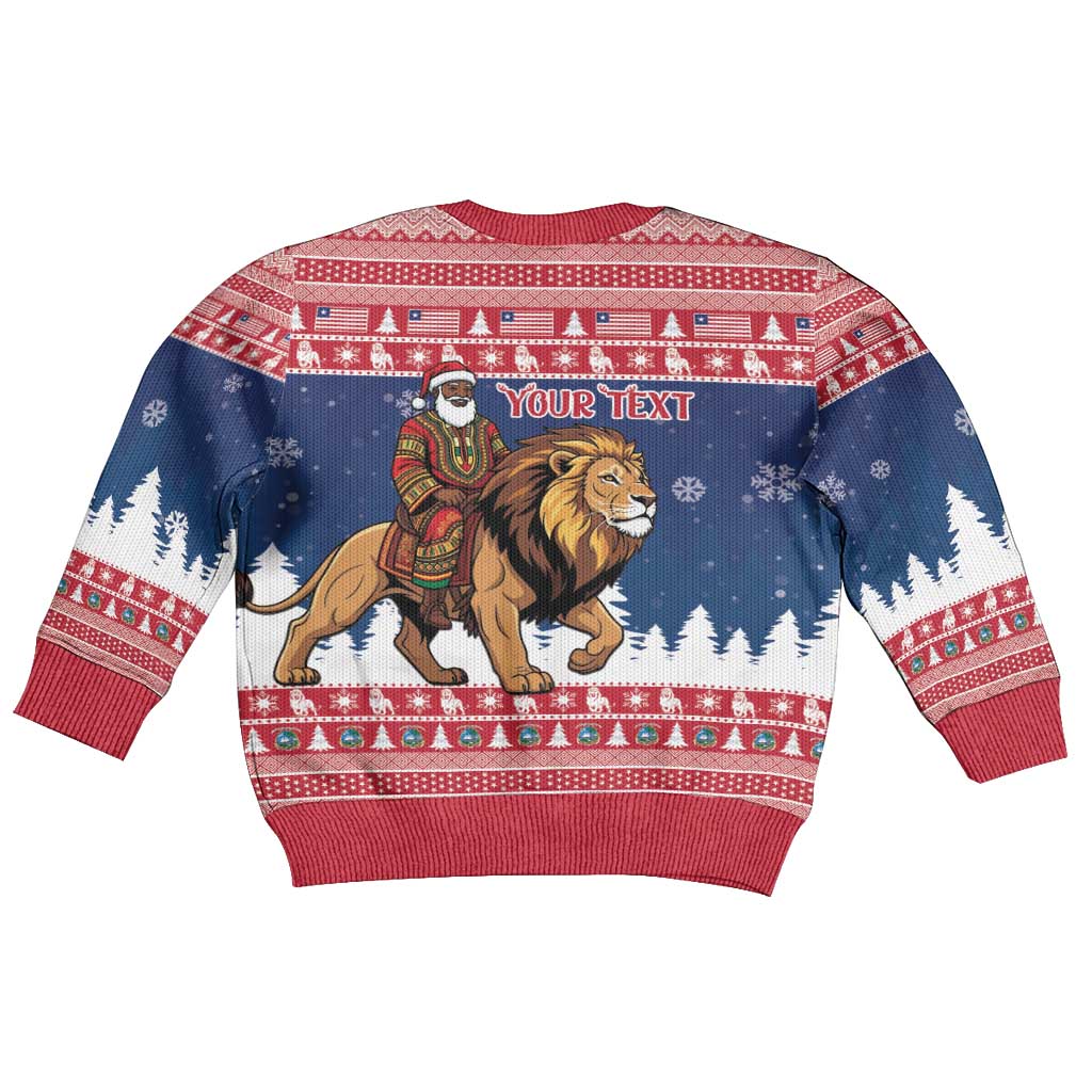 Personalized Afro Christmas in Liberia Kid Ugly Christmas Sweater Black Santa Riding Lion - Merry Christmas - African Pride