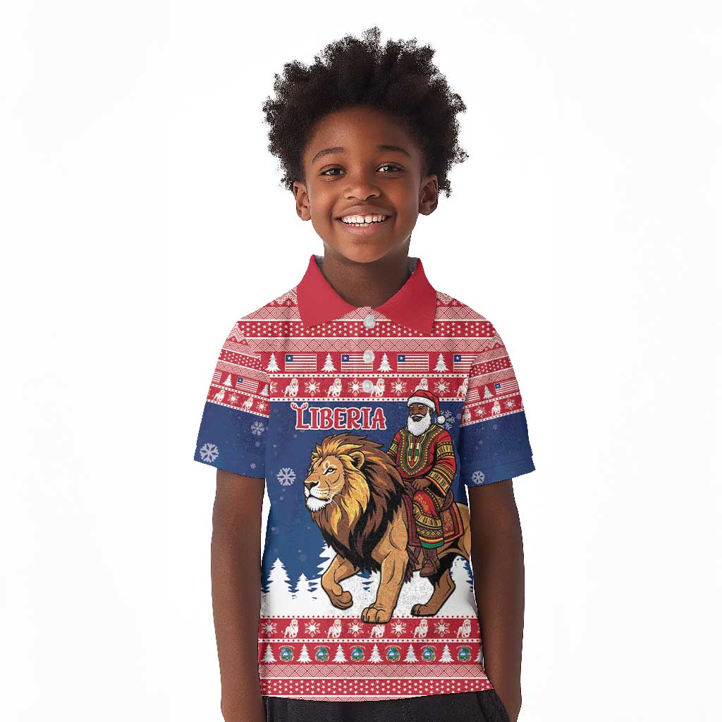 Personalized Afro Christmas in Liberia Kid Polo Shirt Black Santa Riding Lion - Merry Christmas - African Pride
