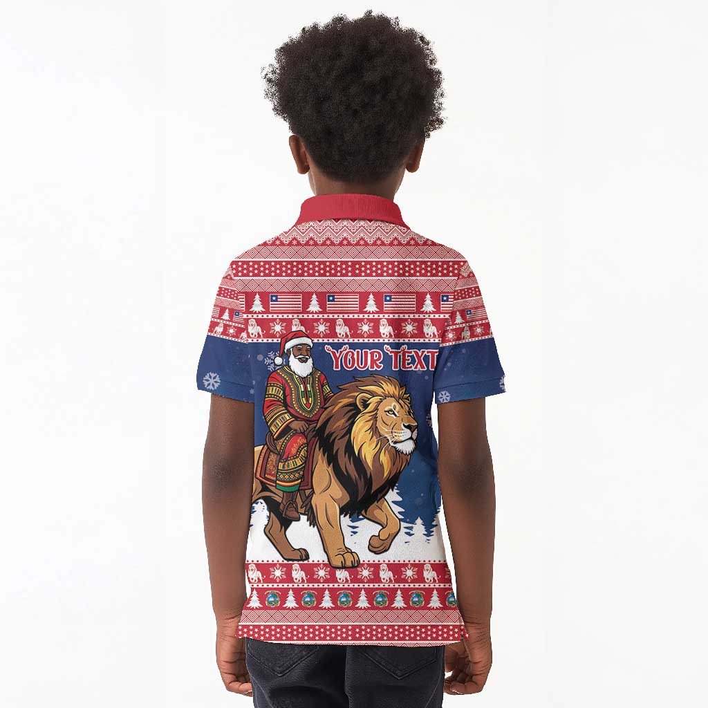 Personalized Afro Christmas in Liberia Kid Polo Shirt Black Santa Riding Lion - Merry Christmas - African Pride
