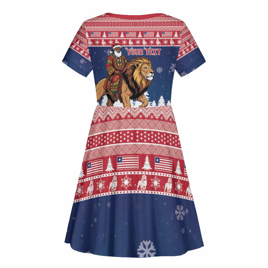 Personalized Afro Christmas in Liberia Kid Short Sleeve Dress Black Santa Riding Lion - Merry Christmas - African Pride