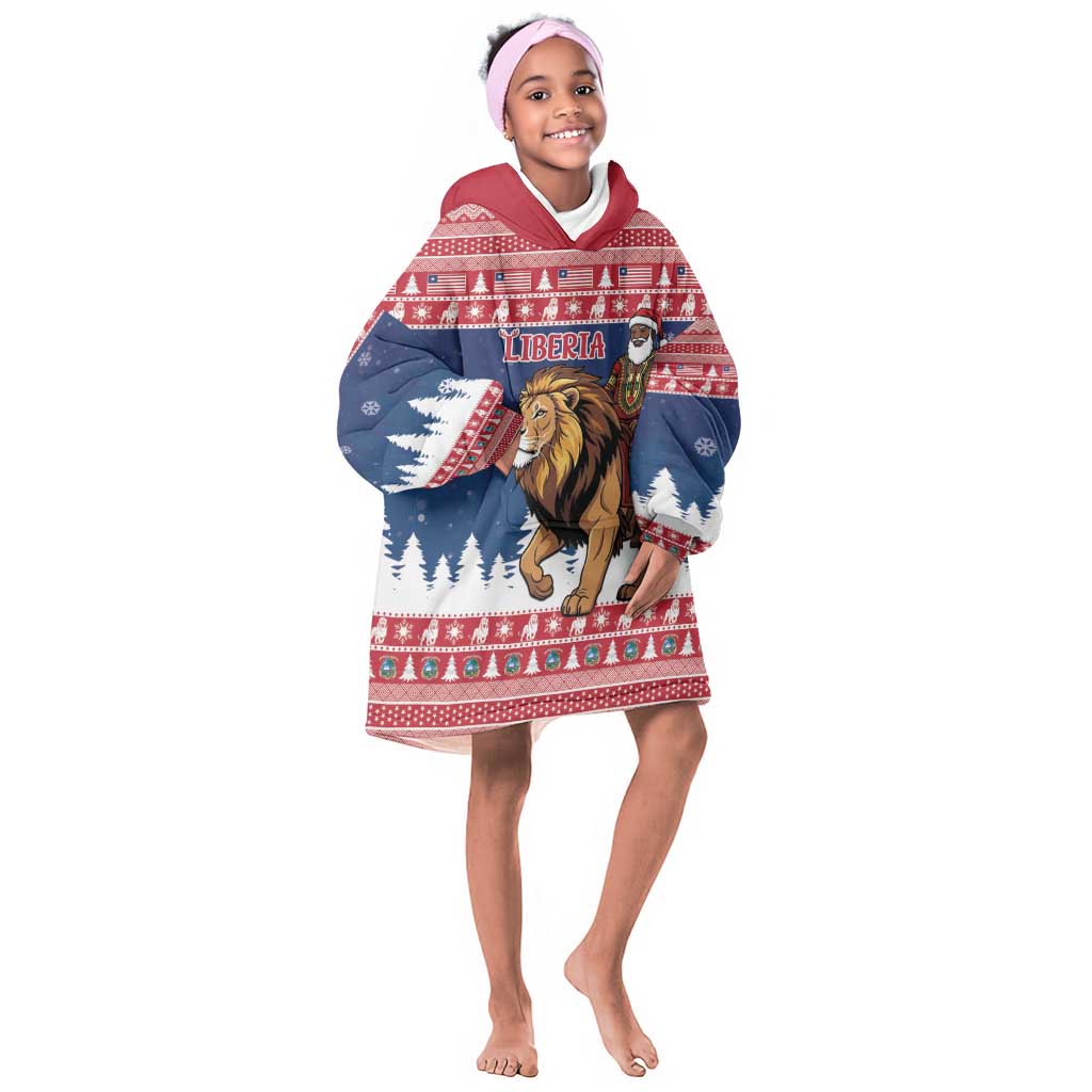 Personalized Afro Christmas in Liberia Kid Wearable Blanket Hoodie Black Santa Riding Lion - Merry Christmas - African Pride