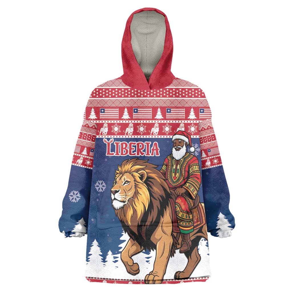 Personalized Afro Christmas in Liberia Kid Wearable Blanket Hoodie Black Santa Riding Lion - Merry Christmas - African Pride
