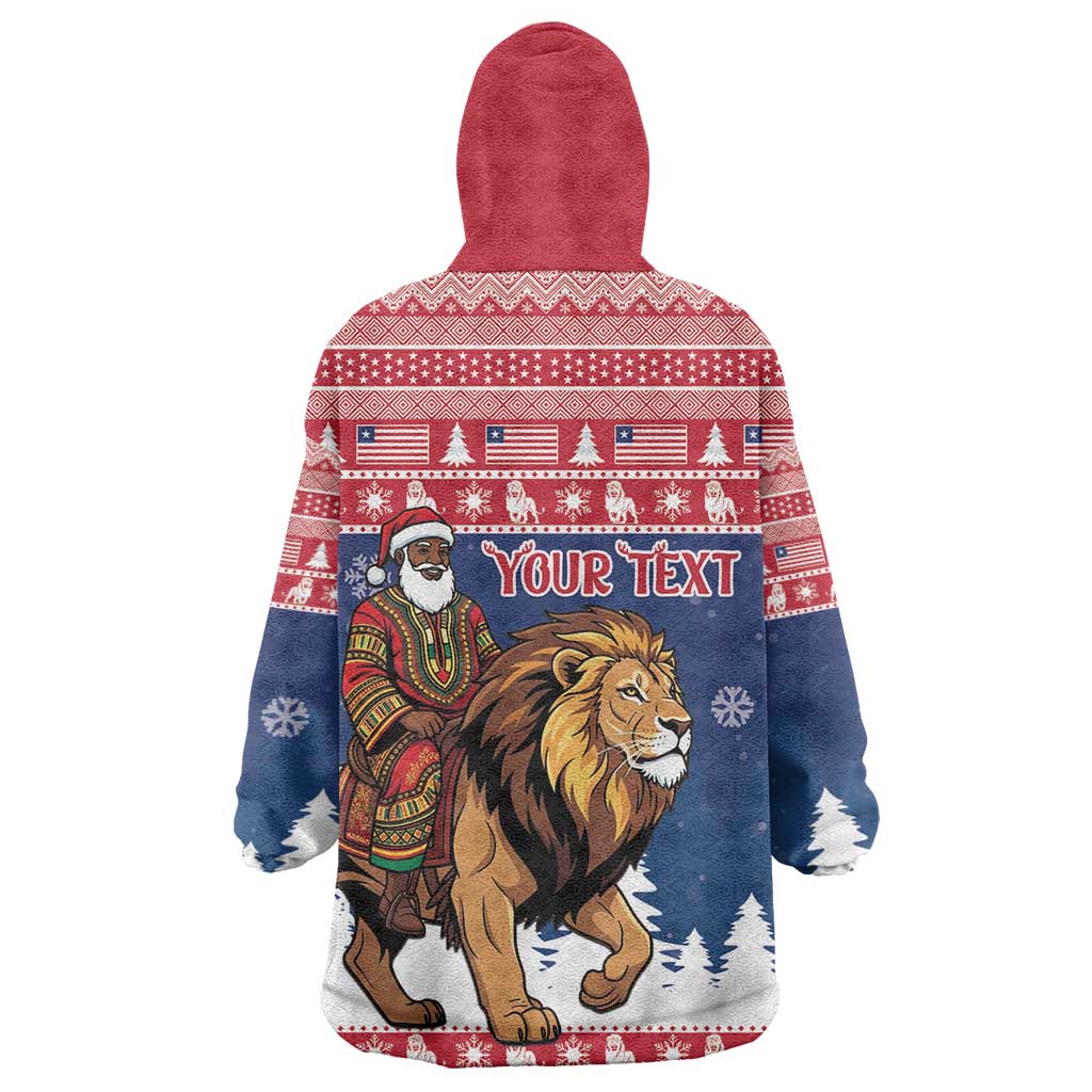 Personalized Afro Christmas in Liberia Kid Wearable Blanket Hoodie Black Santa Riding Lion - Merry Christmas - African Pride