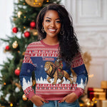 Personalized Afro Christmas in Liberia Ugly Christmas Sweater Black Santa Riding Lion - Merry Christmas - African Pride