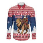 Personalized Afro Christmas in Liberia Long Sleeve Button Shirt Black Santa Riding Lion - Merry Christmas - African Pride