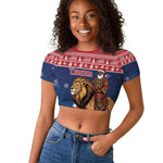 Personalized Afro Christmas in Liberia Raglan Cropped T shirt Black Santa Riding Lion - Merry Christmas - African Pride