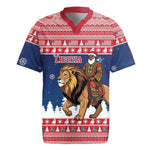 Personalized Afro Christmas in Liberia Rugby Jersey Black Santa Riding Lion - Merry Christmas - African Pride