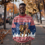 Personalized Afro Christmas in Liberia Sweatshirt Black Santa Riding Lion - Merry Christmas - African Pride