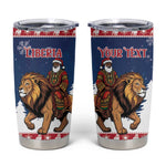 Personalized Afro Christmas in Liberia Tumbler Cup Black Santa Riding Lion - Merry Christmas - African Pride