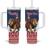 Personalized Afro Christmas in Liberia Tumbler With Handle Black Santa Riding Lion - Merry Christmas - African Pride