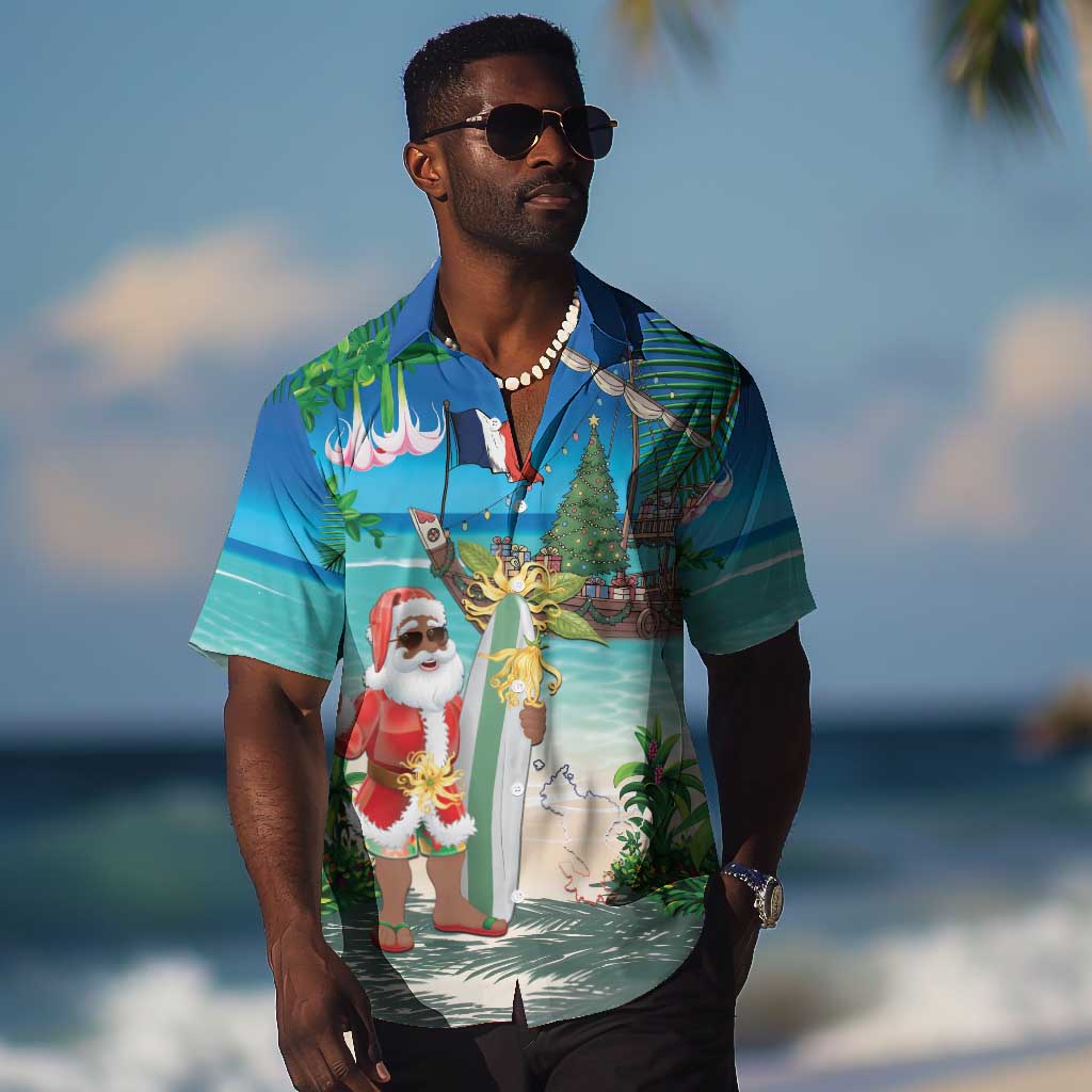 Afro Christmas in Mayotte Hawaiian Shirt Santa Chill on Tropical Beach - African Pride