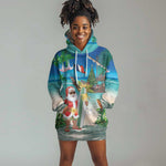 Afro Christmas in Mayotte Hoodie Dress Santa Chill on Tropical Beach - African Pride