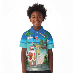 Afro Christmas in Mayotte Kid Polo Shirt Santa Chill on Tropical Beach - African Pride