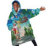 Afro Christmas in Mayotte Kid Wearable Blanket Hoodie Santa Chill on Tropical Beach - African Pride