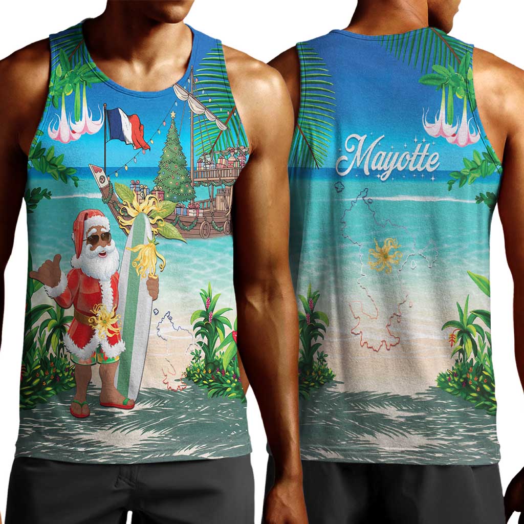 Afro Christmas in Mayotte Men Tank Top Santa Chill on Tropical Beach - African Pride