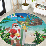 Afro Christmas in Mayotte Round Carpet Santa Chill on Tropical Beach - African Pride
