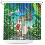 Afro Christmas in Mayotte Shower Curtain Santa Chill on Tropical Beach - African Pride