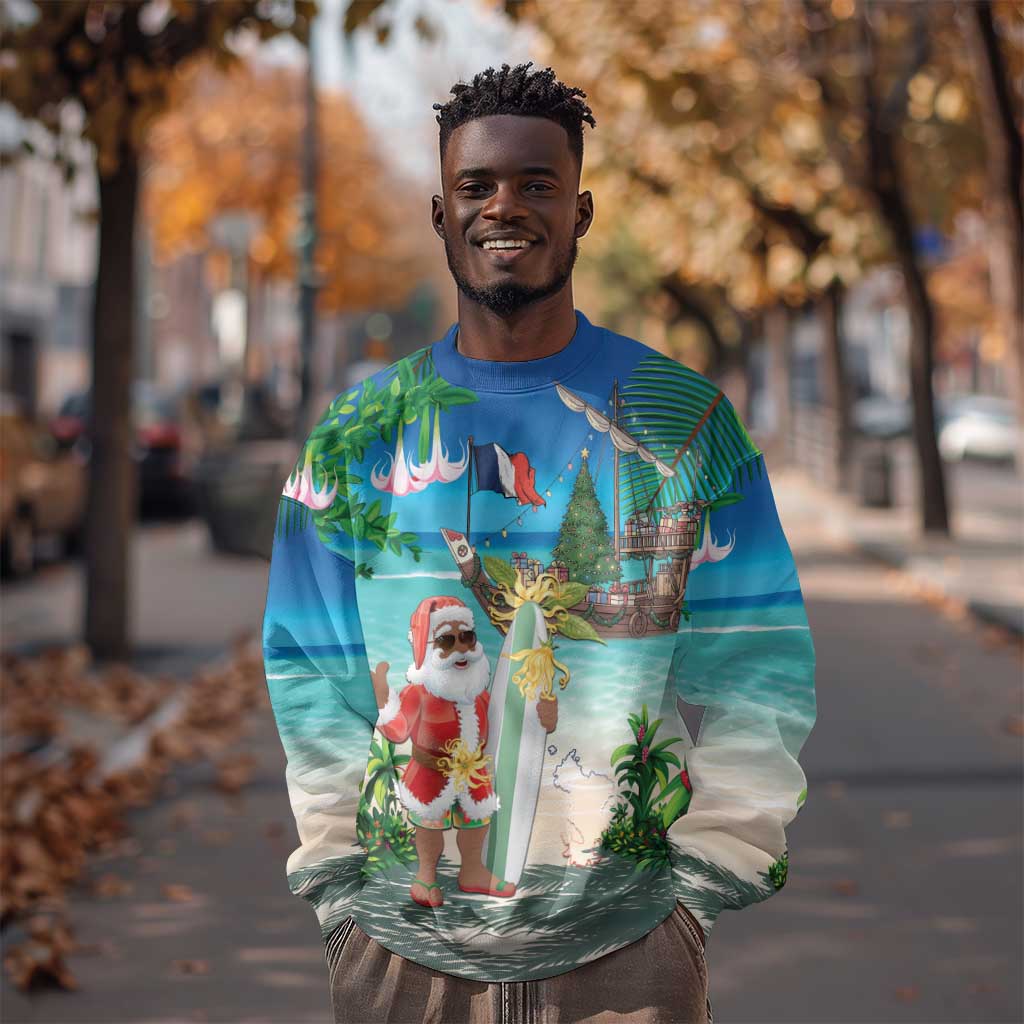 Afro Christmas in Mayotte Sweatshirt Santa Chill on Tropical Beach - African Pride