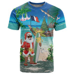 Afro Christmas in Mayotte T shirt Santa Chill on Tropical Beach - African Pride