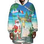 Afro Christmas in Mayotte Wearable Blanket Hoodie Santa Chill on Tropical Beach - African Pride