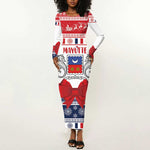Afro Christmas in Mayotte Personalized Long Sleeve Bodycon Dress Joyeux Noel - African Pride