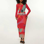 Afro Namibia Football Custom Long Sleeve Bodycon Dress Go Namibia Warriors - Sporty Style LT15
