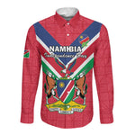 Personalised Namibia Long Sleeve Button Shirt Coat Of Arms With Flag Map - Happy Independence Day