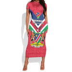Personalised Namibia Short Sleeve Bodycon Dress Coat Of Arms With Flag Map - Happy Independence Day LT15
