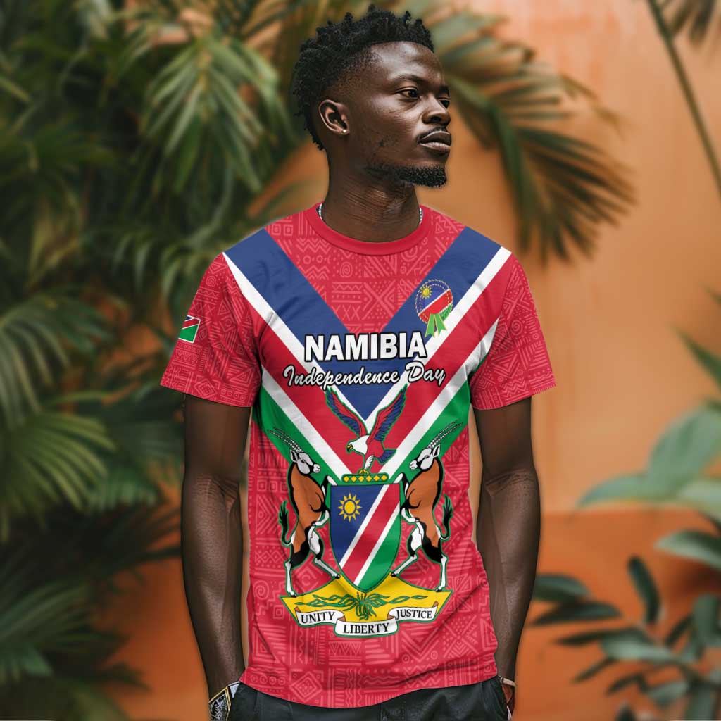 Personalised Namibia T shirt Coat Of Arms With Flag Map - Happy Independence Day