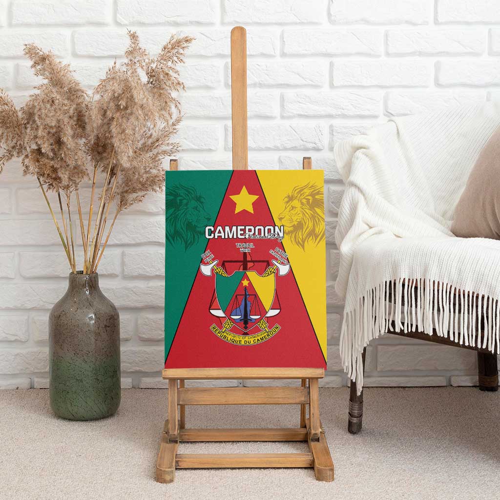 Cameroon National Day Canvas Wall Art Lion Mix Coat Of Arms Style