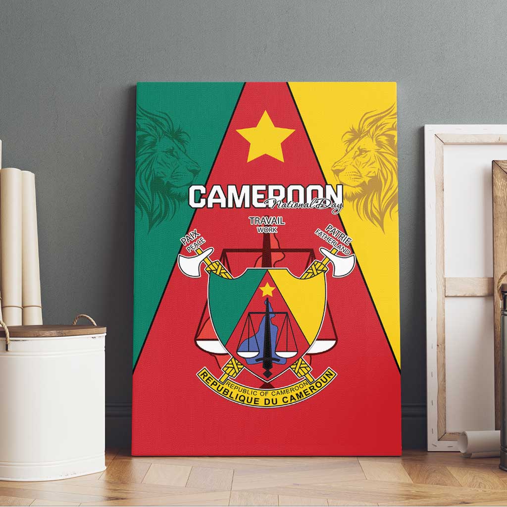 Cameroon National Day Canvas Wall Art Lion Mix Coat Of Arms Style