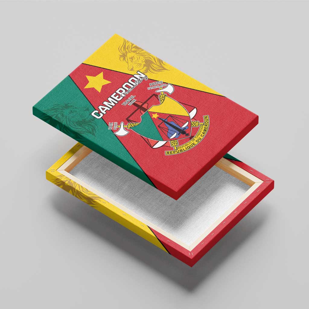 Cameroon National Day Canvas Wall Art Lion Mix Coat Of Arms Style