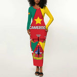 Personalised Cameroon National Day Long Sleeve Bodycon Dress Lion Mix Coat Of Arms Style LT15