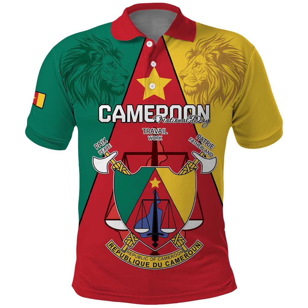 Personalised Cameroon National Day Polo Shirt Lion Mix Coat Of Arms Style