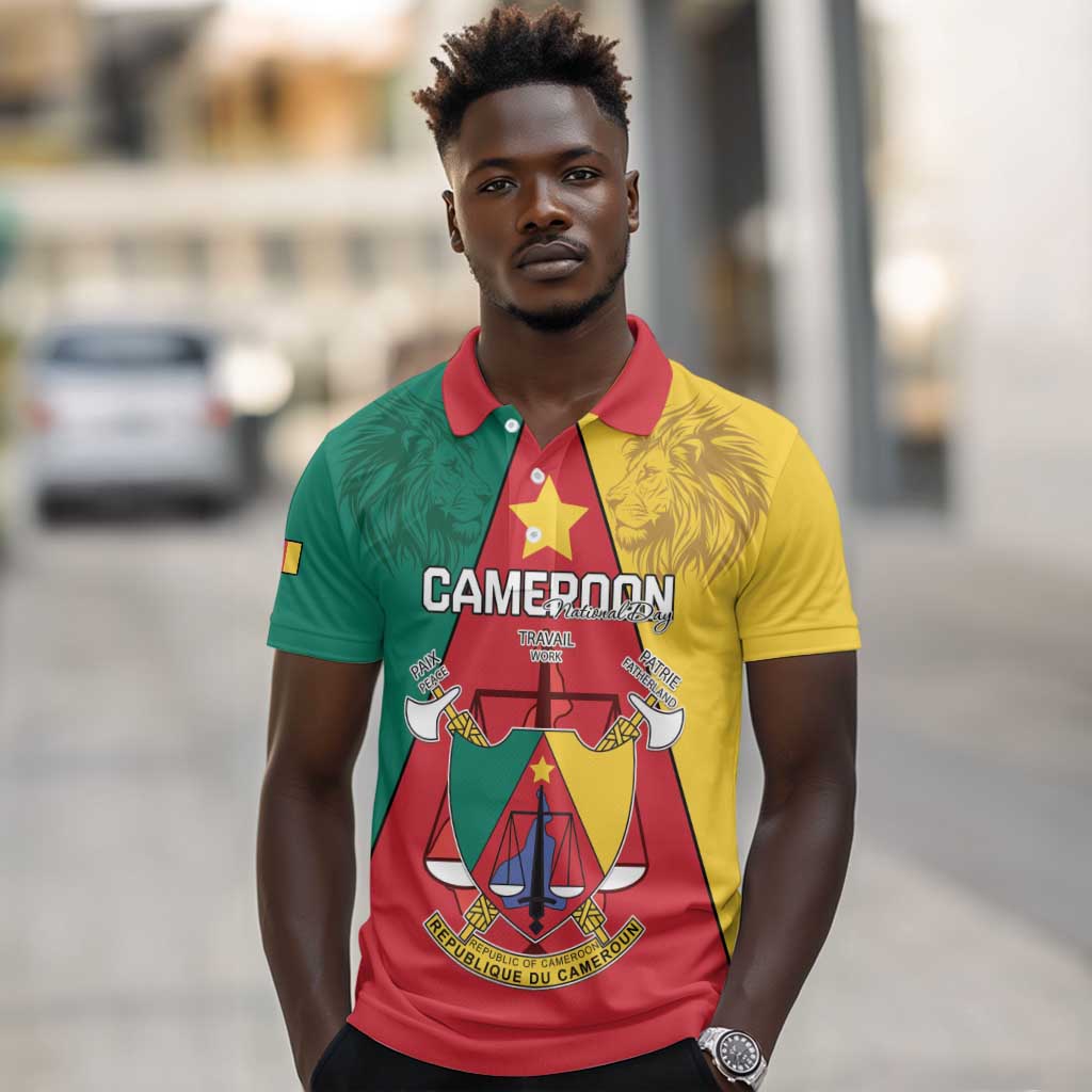 Personalised Cameroon National Day Polo Shirt Lion Mix Coat Of Arms Style