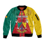 Personalised Cameroon National Day Sleeve Zip Bomber Jacket Lion Mix Coat Of Arms Style
