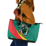 Personalised Happy Cameroon National Day Leather Tote Bag Lion With Coat Of Arms - Curve Style