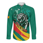 Personalised Happy Cameroon National Day Long Sleeve Button Shirt Lion With Coat Of Arms - Curve Style