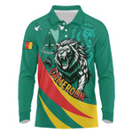 Personalised Happy Cameroon National Day Long Sleeve Polo Shirt Lion With Coat Of Arms - Curve Style