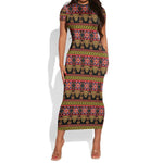 Toghu Cameroon Short Sleeve Bodycon Dress Traditional Pattern LT15