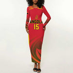 Afro Basketball Custom Angola Long Sleeve Bodycon Dress Go Champions - African Pride