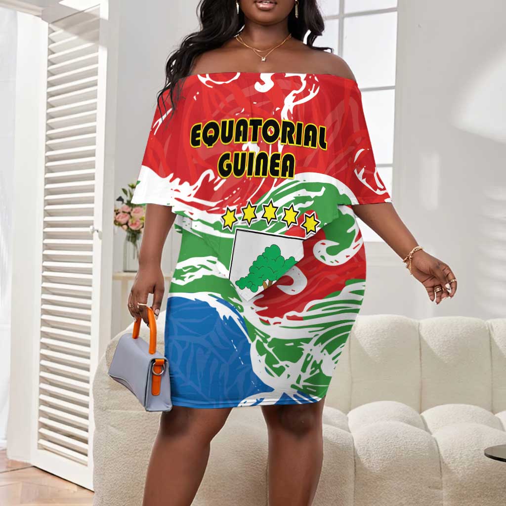 Equatorial Guinea Personalized Off Shoulder Short Dress Happy Independence Day - African Pride