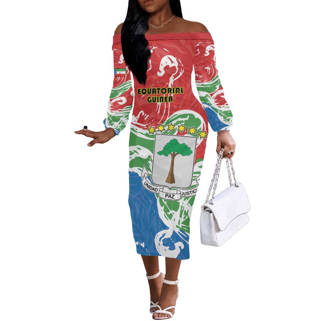 Equatorial Guinea Personalized Off The Shoulder Long Sleeve Dress Happy Independence Day - African Pride