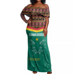 Custom Cameroun Football Off Shoulder Maxi Dress Allez Les Lions Indomptables