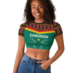 Custom Cameroun Football Raglan Cropped T shirt Allez Les Lions Indomptables