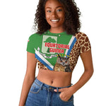 Personalised Equatorial Guinea Raglan Cropped T shirt Bubo Poensis With Coat Of Arms