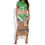 Personalised Equatorial Guinea Short Sleeve Bodycon Dress Bubo Poensis With Coat Of Arms LT15